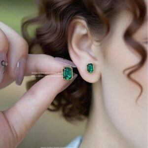 Earrings , Inlay Lab grown gemstones / 7*5mm and 8*6mm two styles