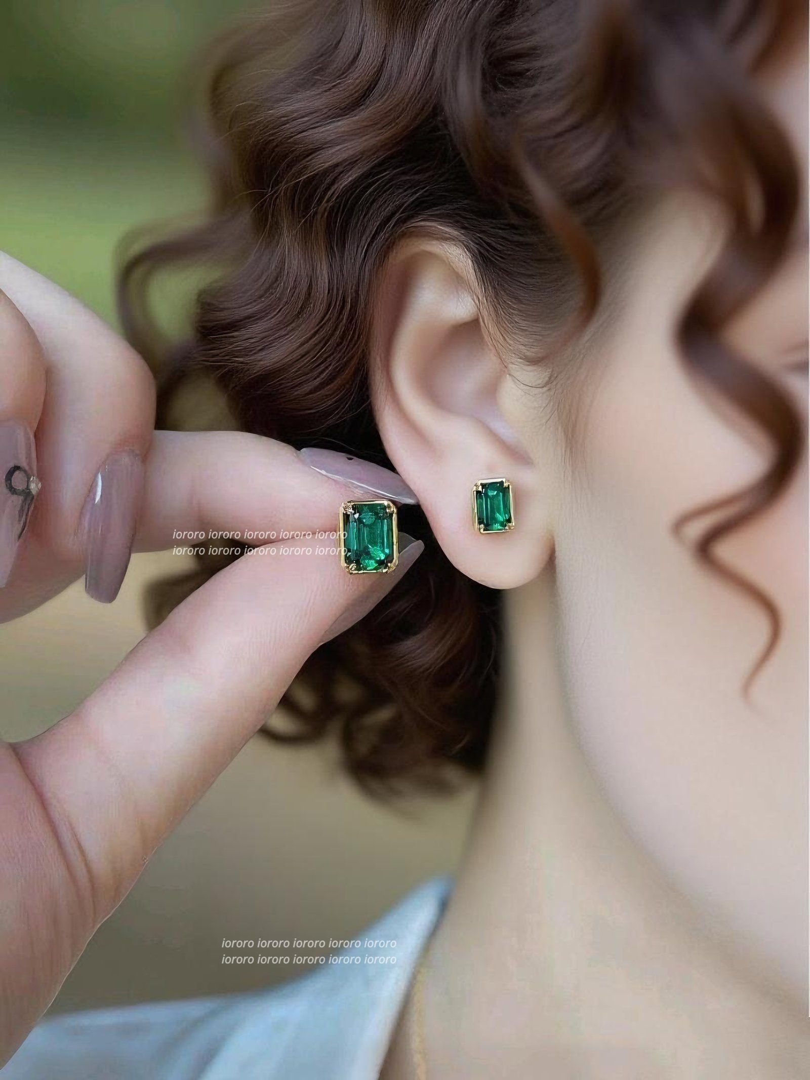 Earrings , Inlay Lab grown gemstones / 7*5mm and 8*6mm two styles