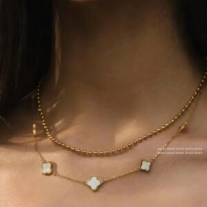 Ntural fritillariae Double layered necklace. Four leaf clover series/Simple and sophisticated. 4 styles
